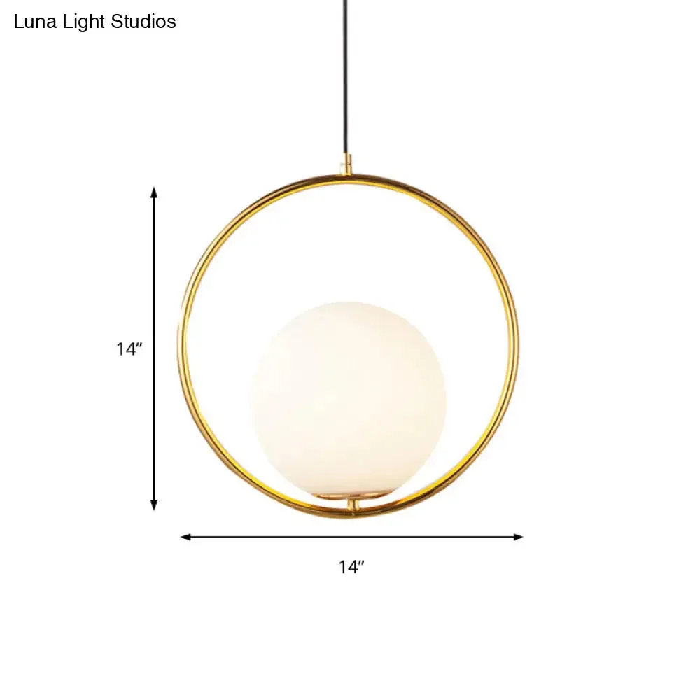 Contemporary Frosted Glass Pendant Light with Spherical Shade - White Hanging Light