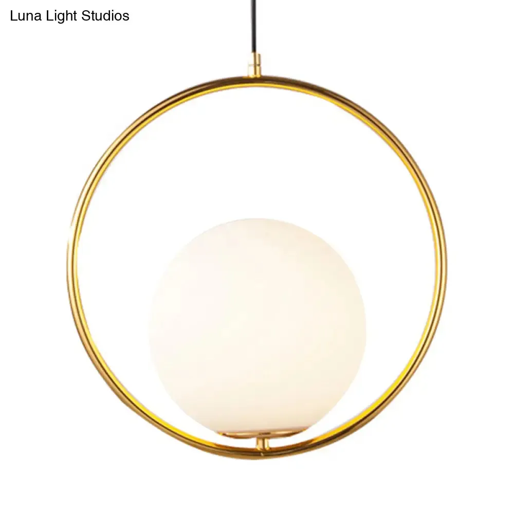 Contemporary Frosted Glass Pendant Light with Spherical Shade - White Hanging Light