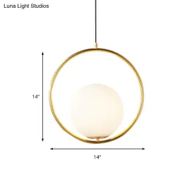 Contemporary Frosted Glass Pendant Light with Spherical Shade - White Hanging Light