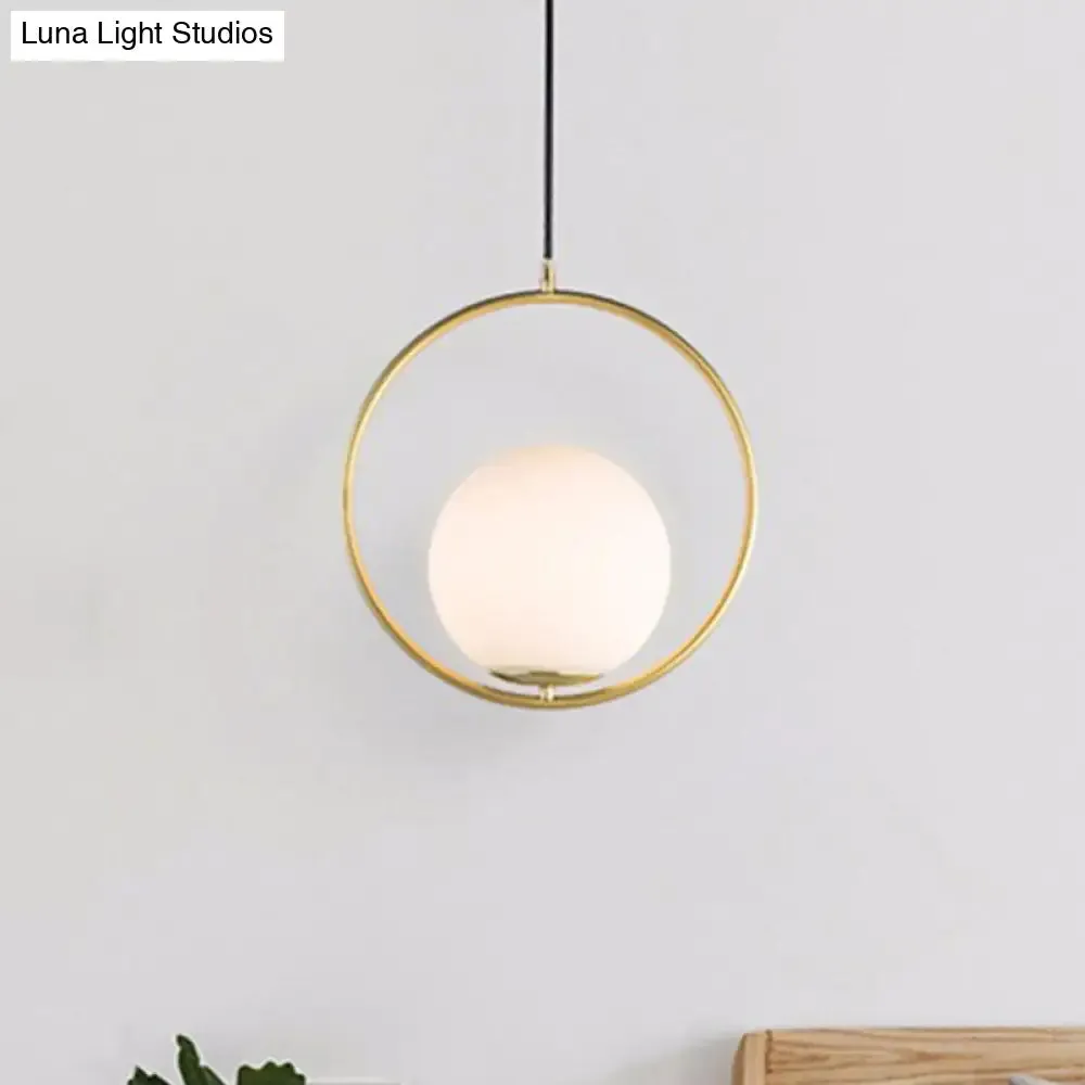 Contemporary Frosted Glass Pendant Light with Spherical Shade - White Hanging Light