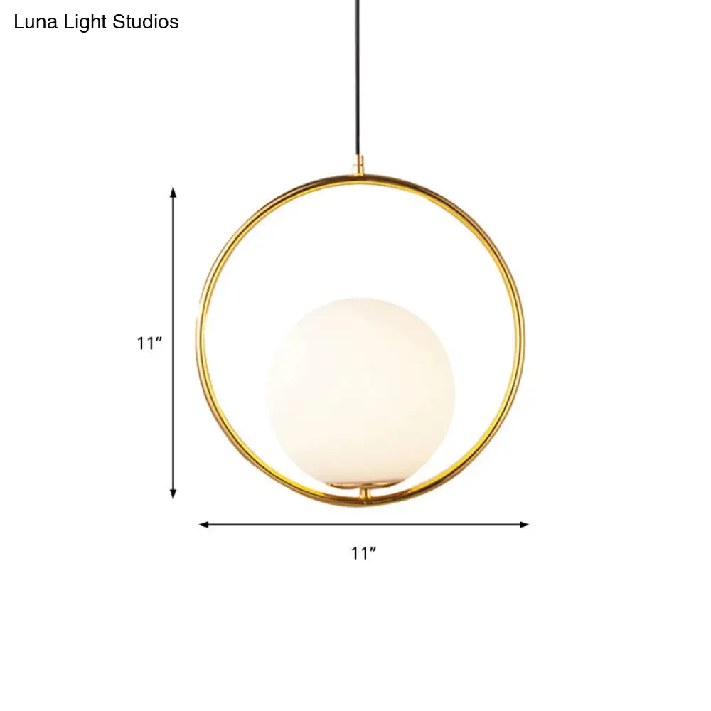 Contemporary Frosted Glass Pendant Light with Spherical Shade - White Hanging Light