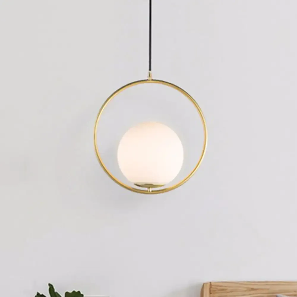 Contemporary Frosted Glass Pendant Light with Spherical Shade - White Hanging Light