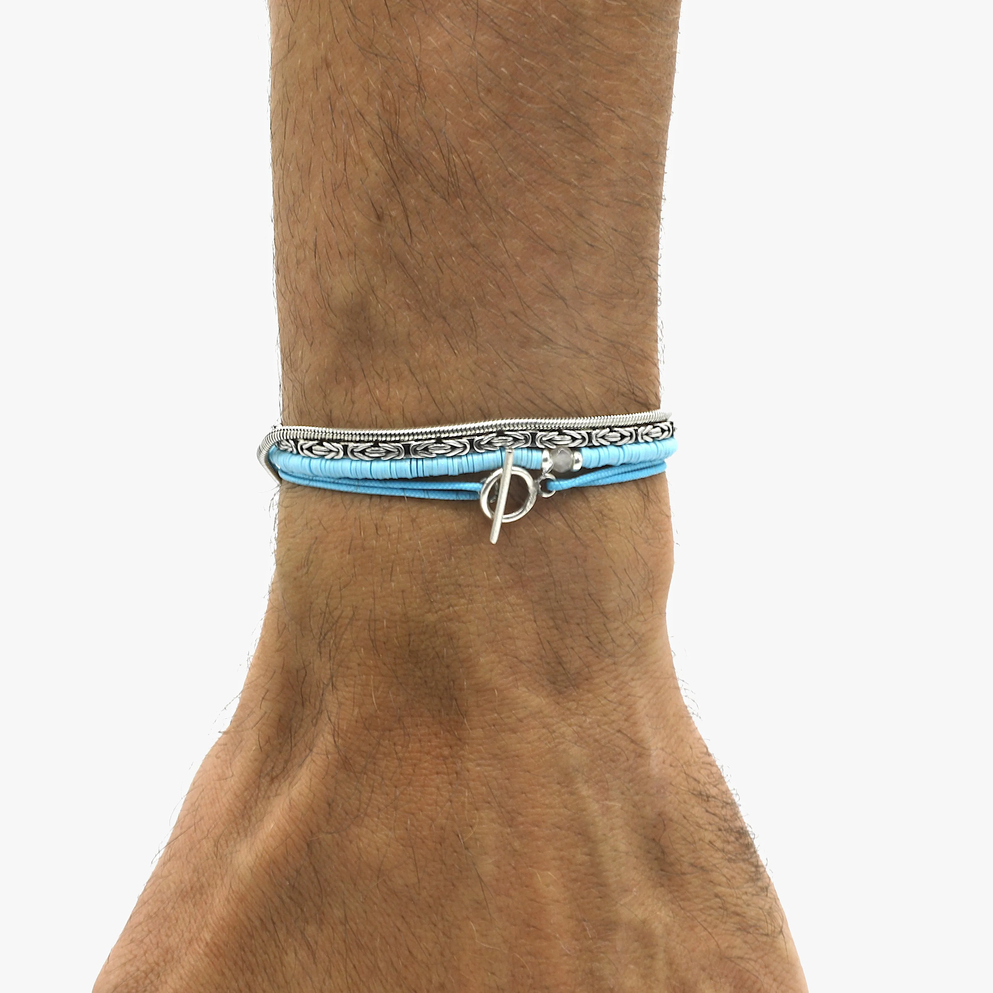 Cord Bracelet With Sterling Silver Toggle (Light Blue)