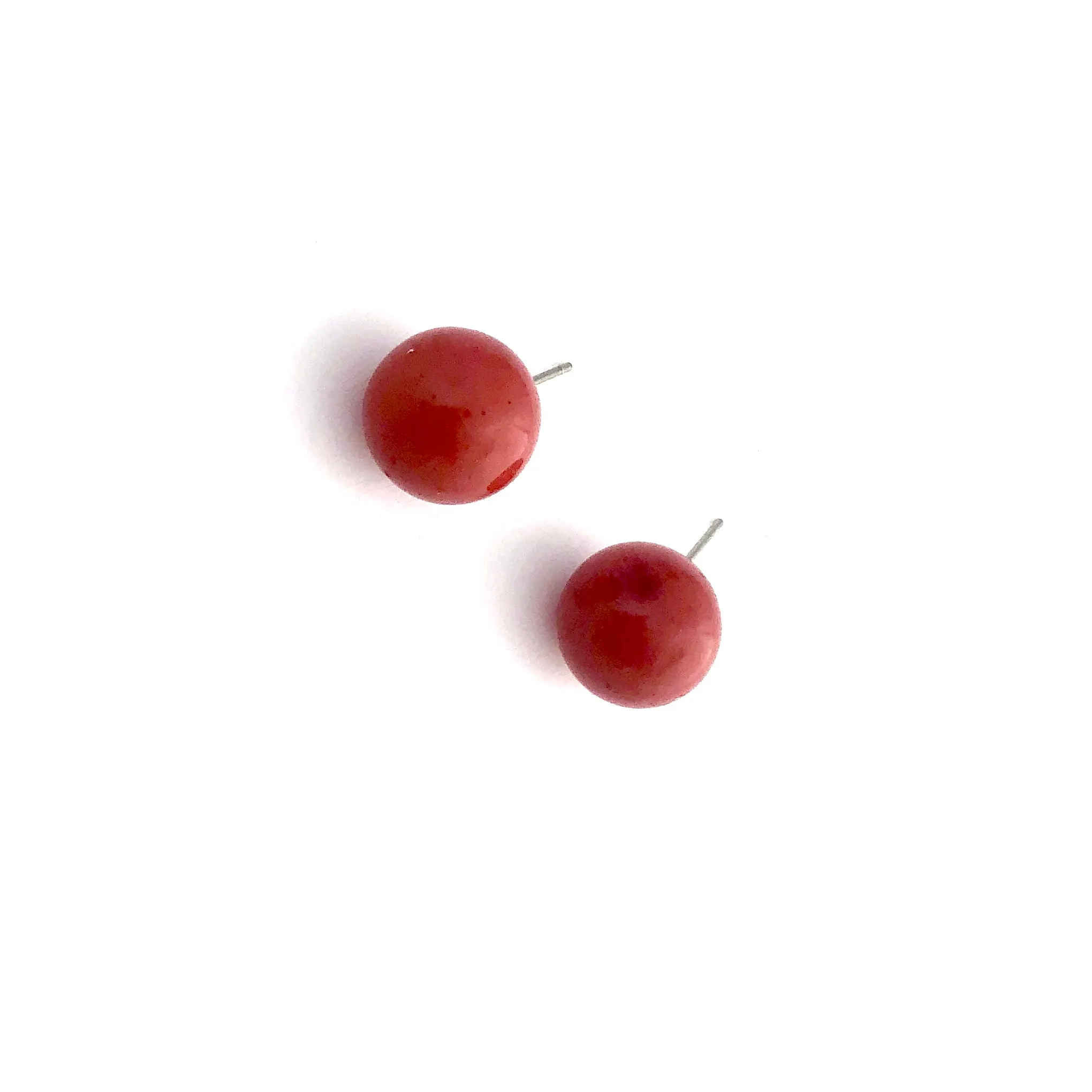 Cranberry Red Speckled Ball Stud Earrings