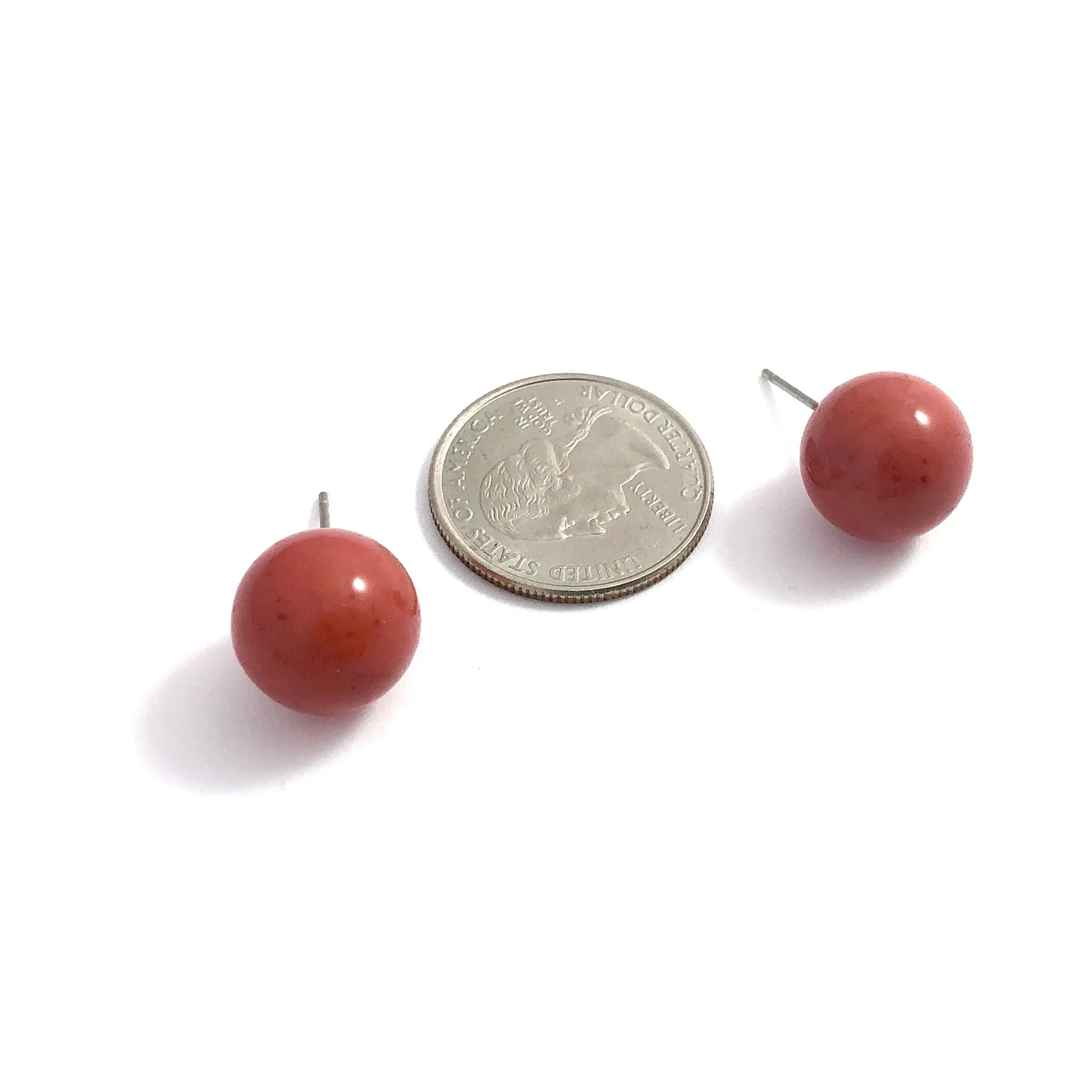 Cranberry Red Speckled Ball Stud Earrings