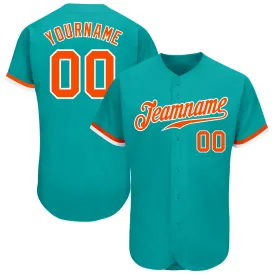 Custom Aqua Orange-White Authentic Baseball Jersey