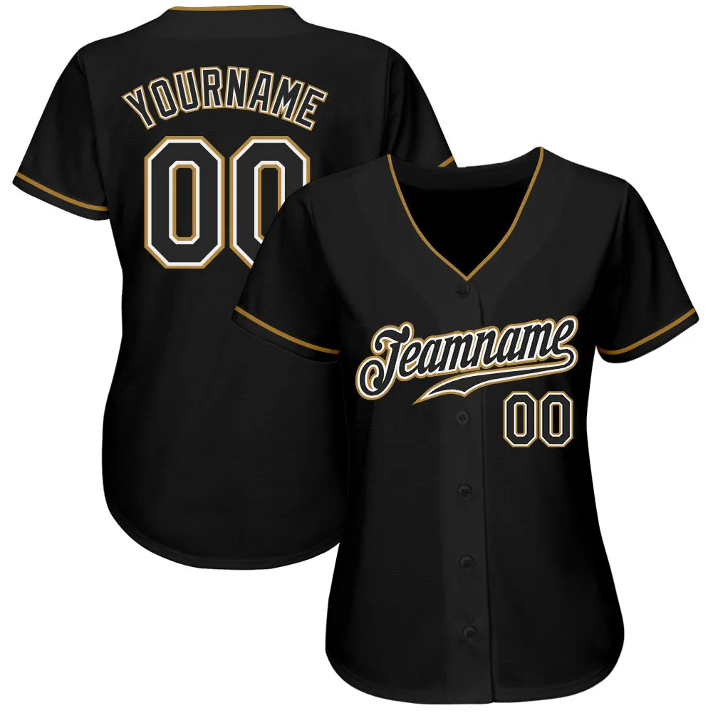 Custom Black Black-Old Gold Authentic Baseball Jersey