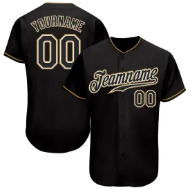 Custom Black Black-Old Gold Authentic Baseball Jersey