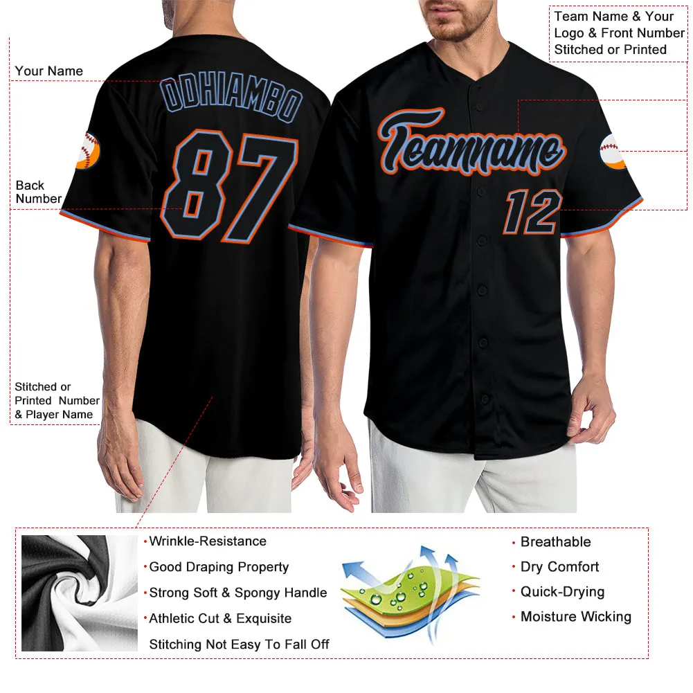 Custom Black Black-Orange Authentic Baseball Jersey