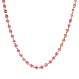 Dainty Bezel Set Pink Sapphire Chain Necklace