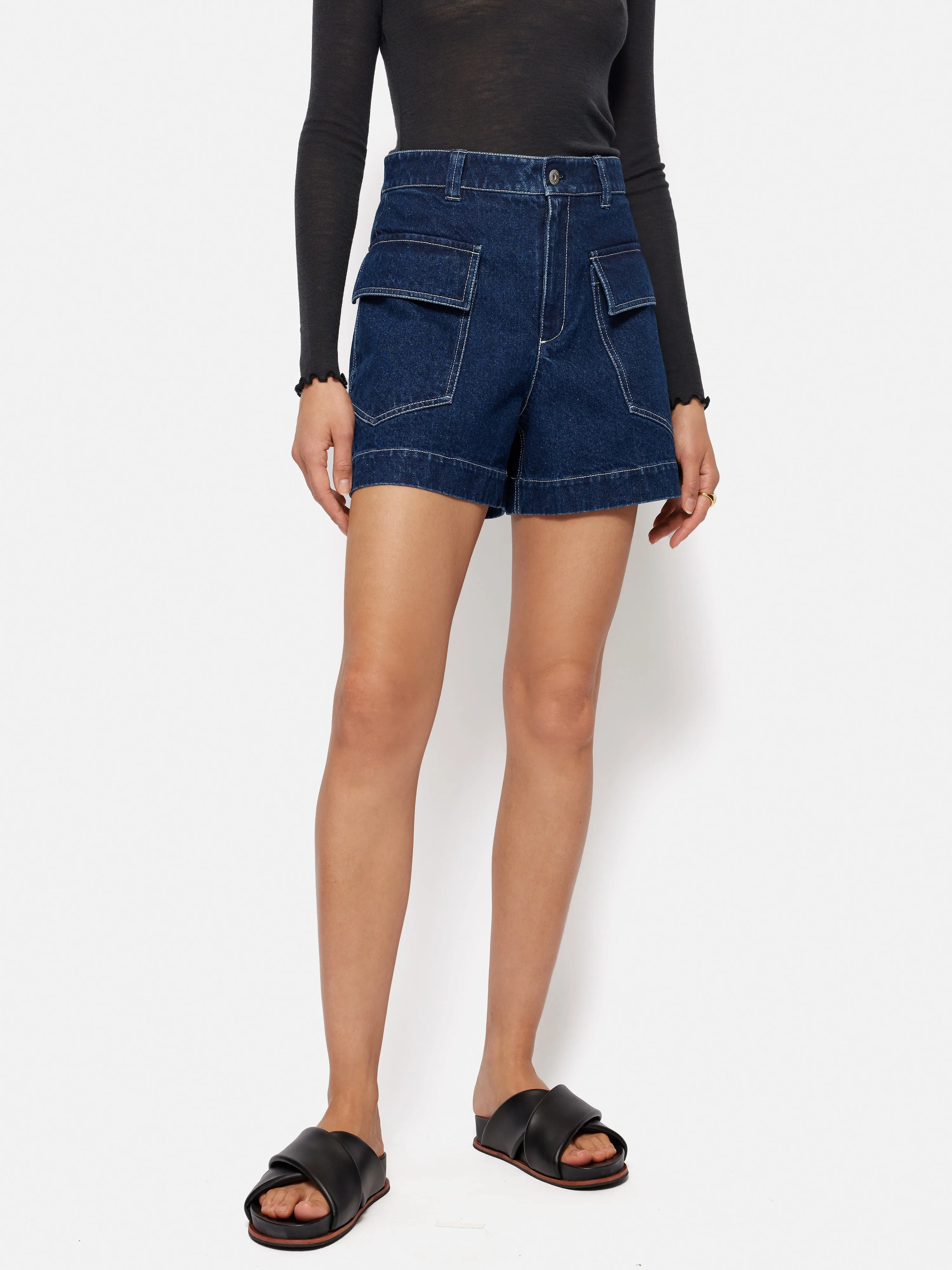 Denim Contrast Stitch Short | Indigo