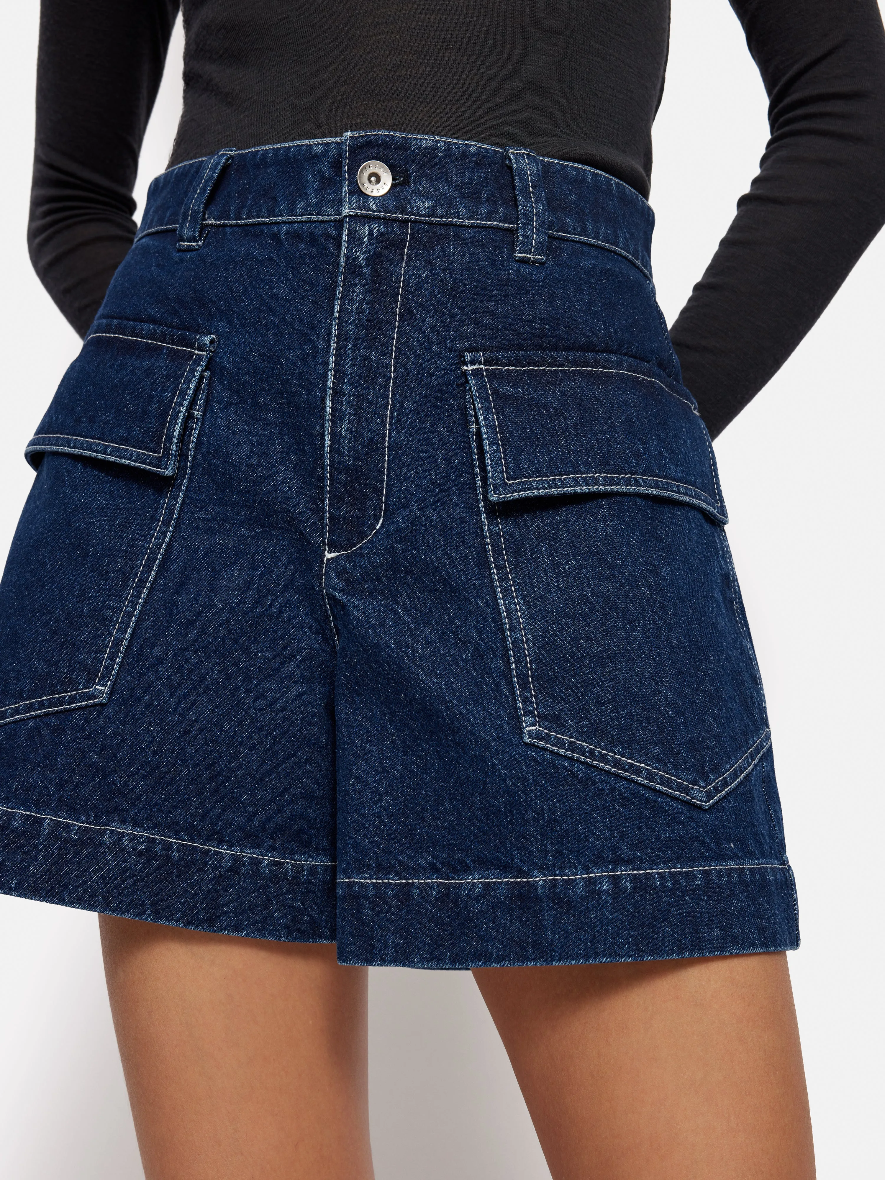 Denim Contrast Stitch Short | Indigo