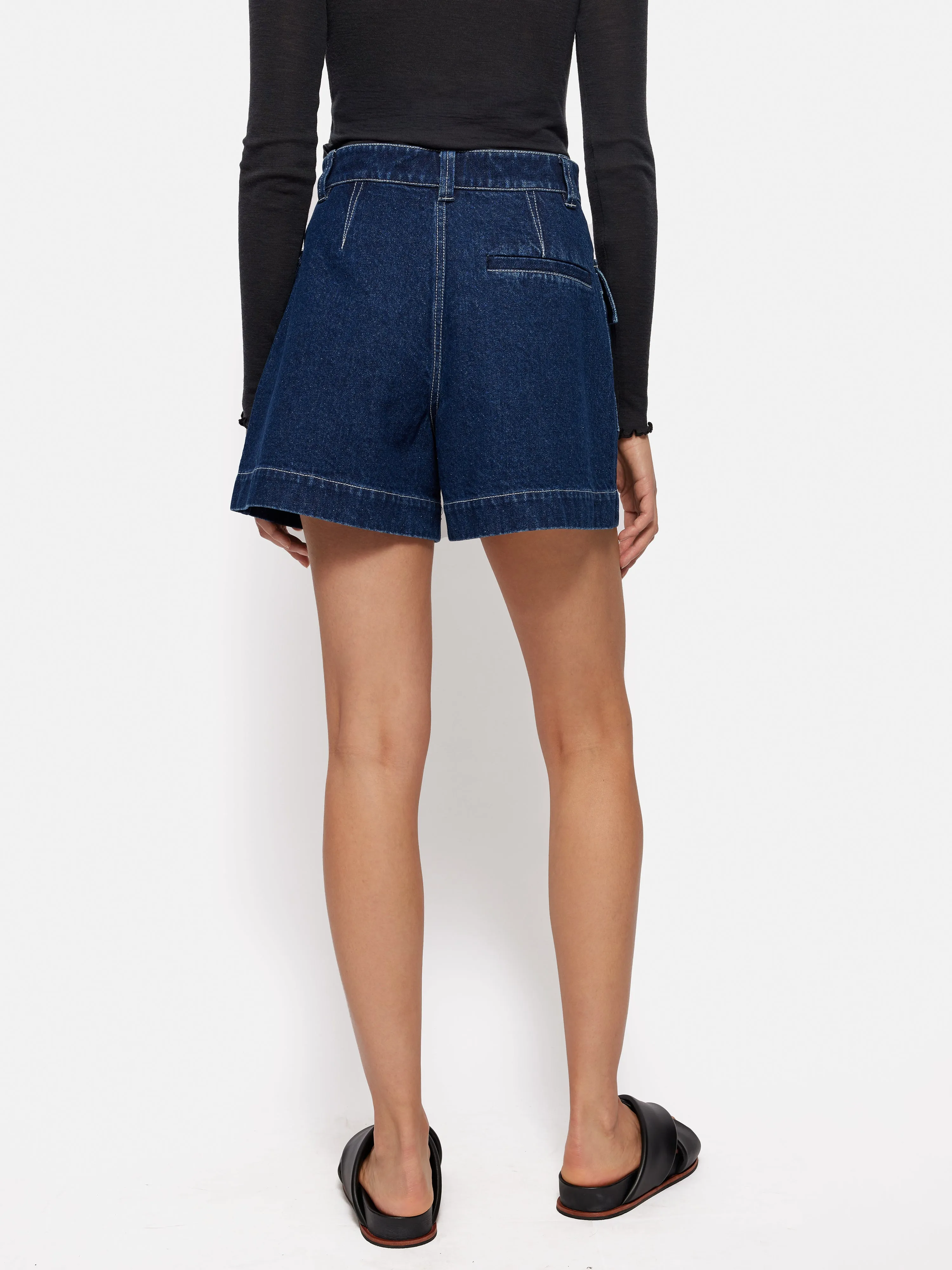 Denim Contrast Stitch Short | Indigo