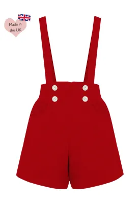 Detachable Brace Sailor Style High Waisted Shorts in Red