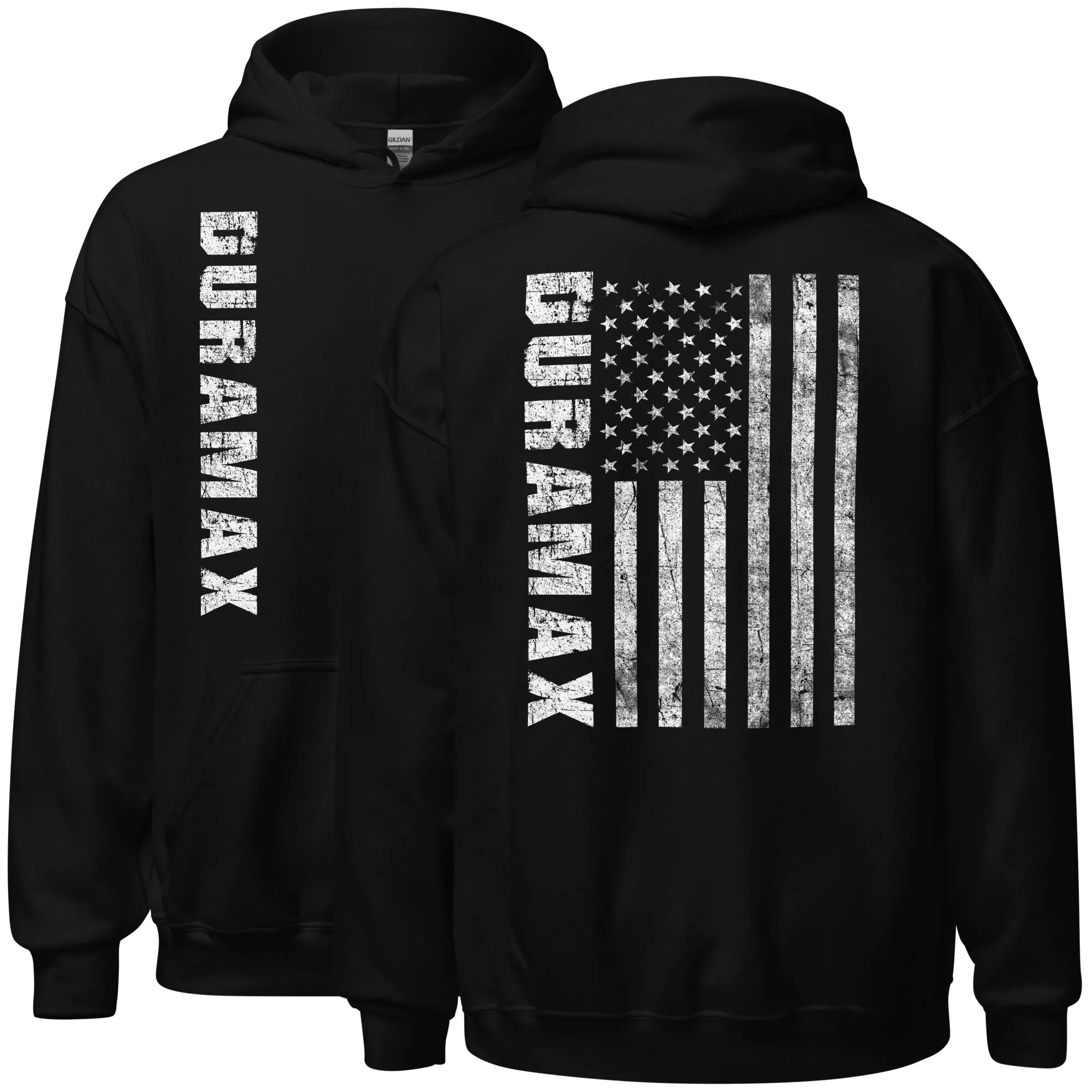 Duramax Hoodie Sweatshirt | Distressed American Flag Design