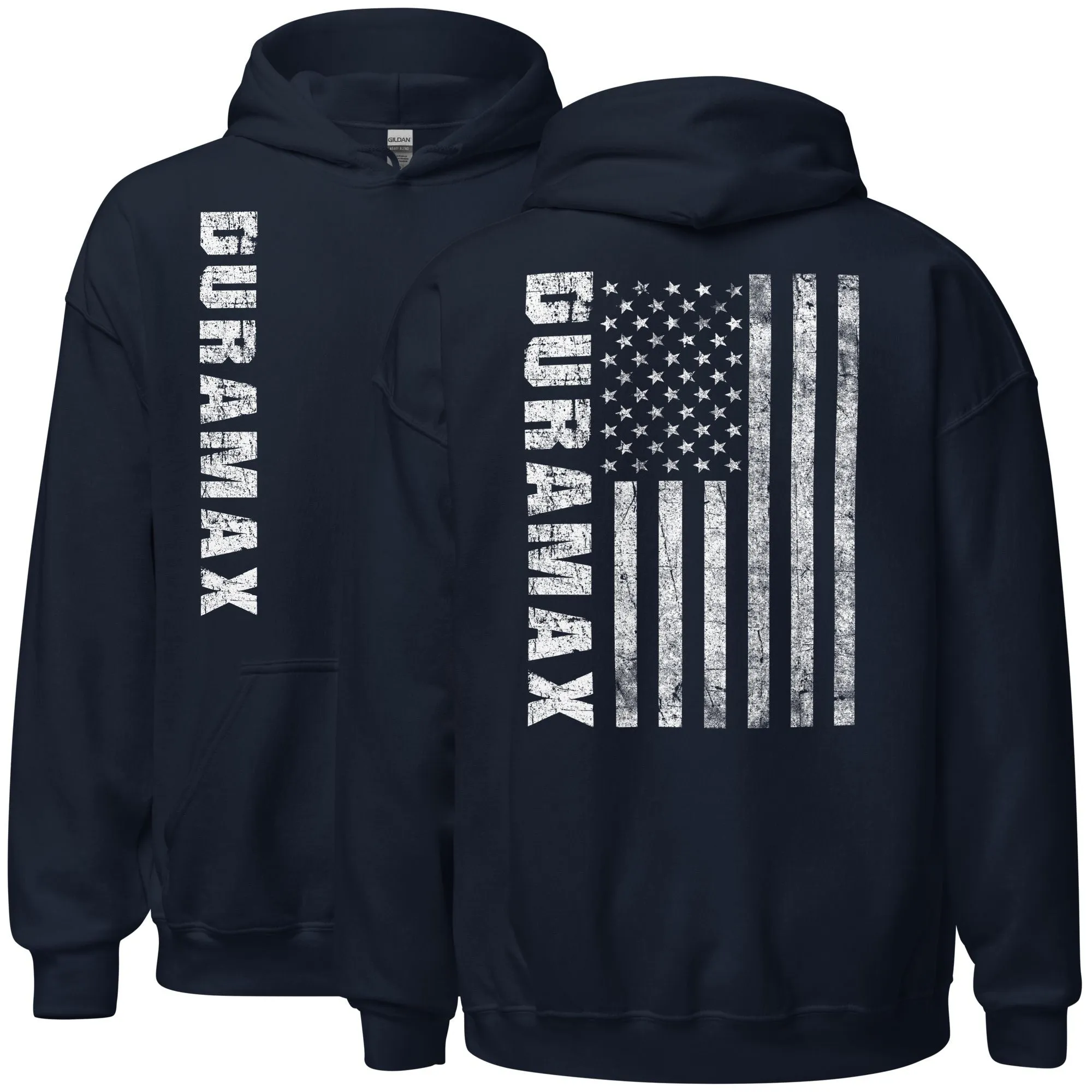 Duramax Hoodie Sweatshirt | Distressed American Flag Design