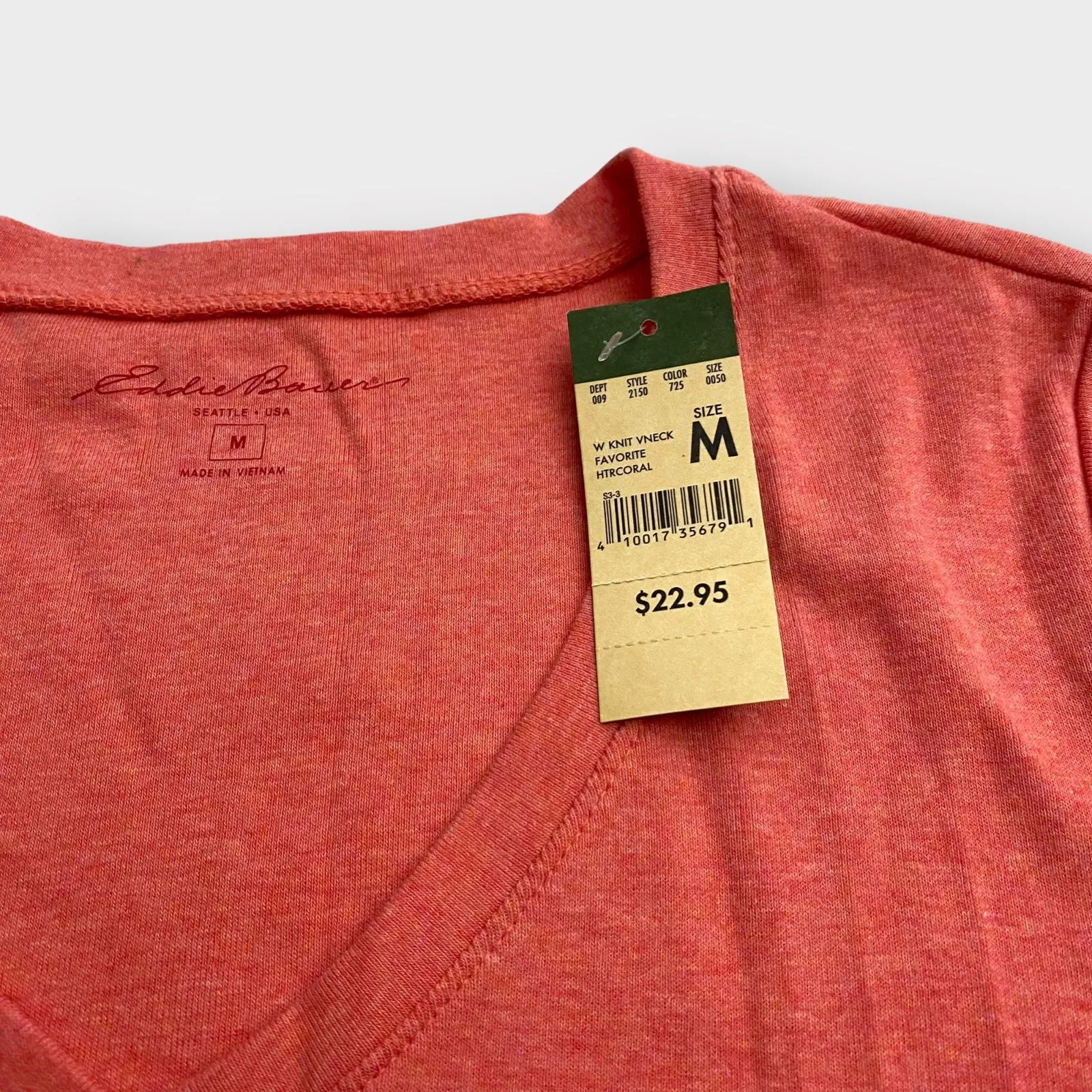 Eddie Bauer Womens S/s V-Neck T | M | Coral Pink | NWT