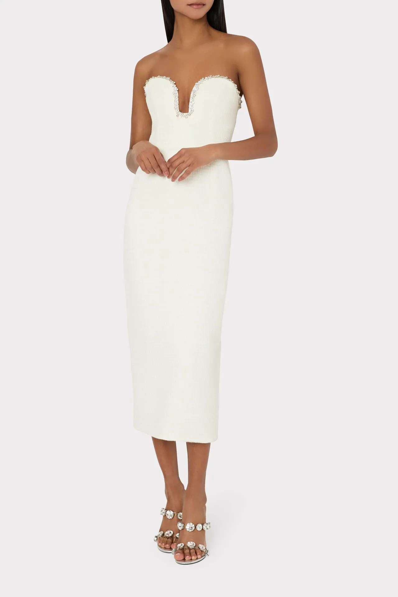 Emelia Boucle Strapless Midi Dress