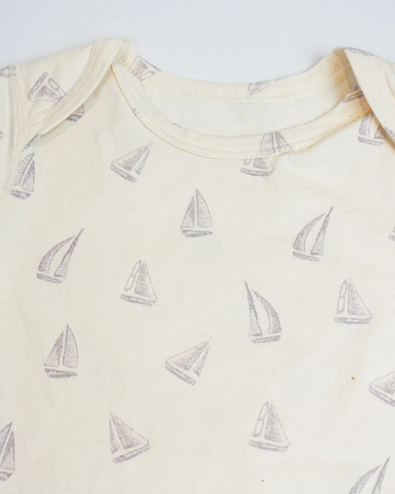 Envelope Neck Short Sleeve Onesie (Sailboat)