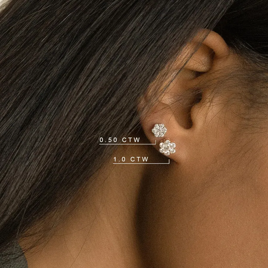 Flower Diamond Stud Earrings with 0.50 Carats