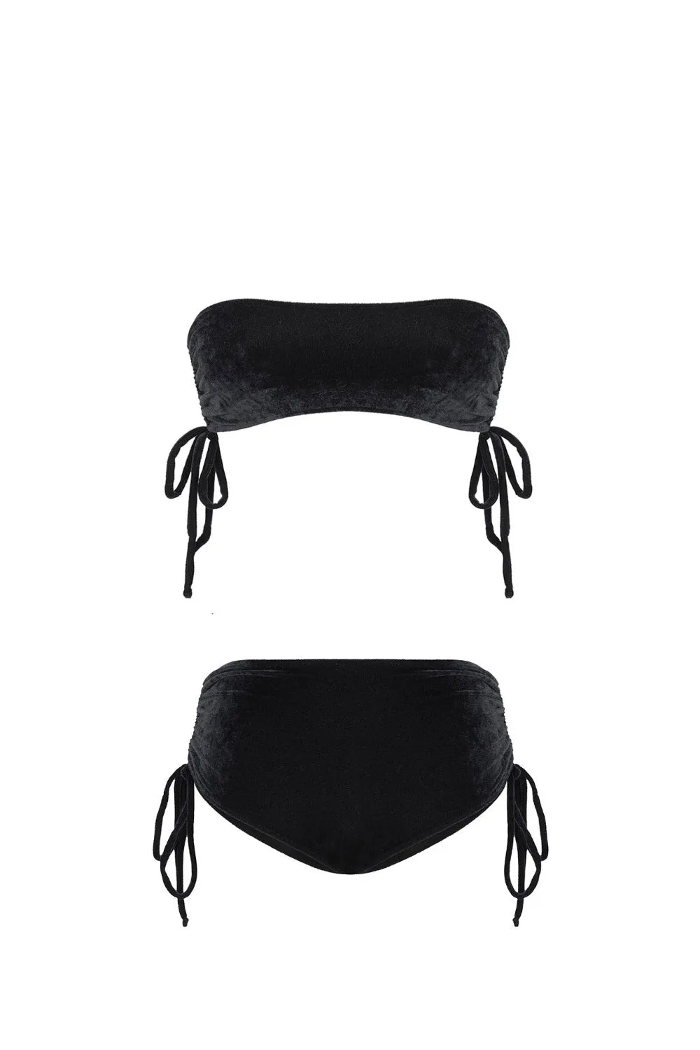 Frilled Velvet Hot Pants Bikini With Ties