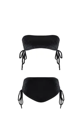 Frilled Velvet Hot Pants Bikini With Ties