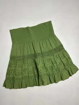 Green cotton low rise pleated mini skirt (S)