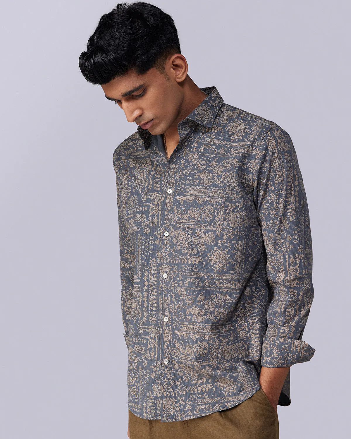 Grey Bandana Printed Shirt