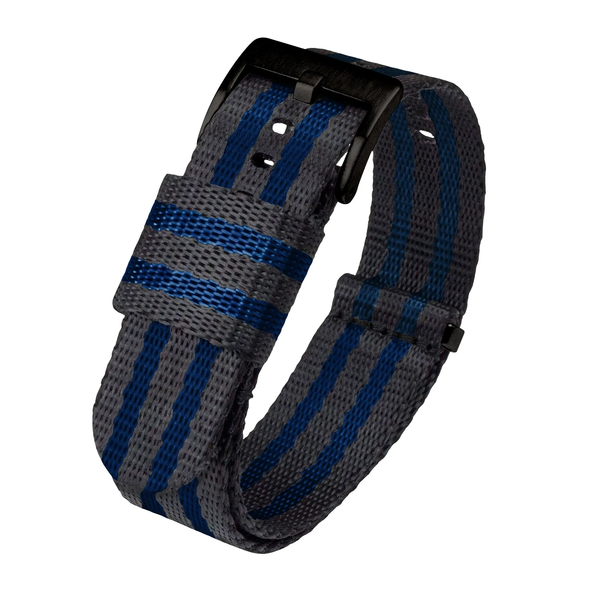 Grey With Blue Stripes Elite Nylon NATO® Style Watch Band - (18mm, 22mm, 24mm SALE)