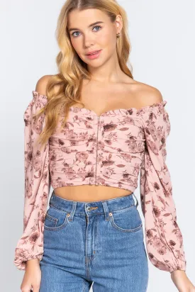 Hook & Eye Detail Floral Print Top