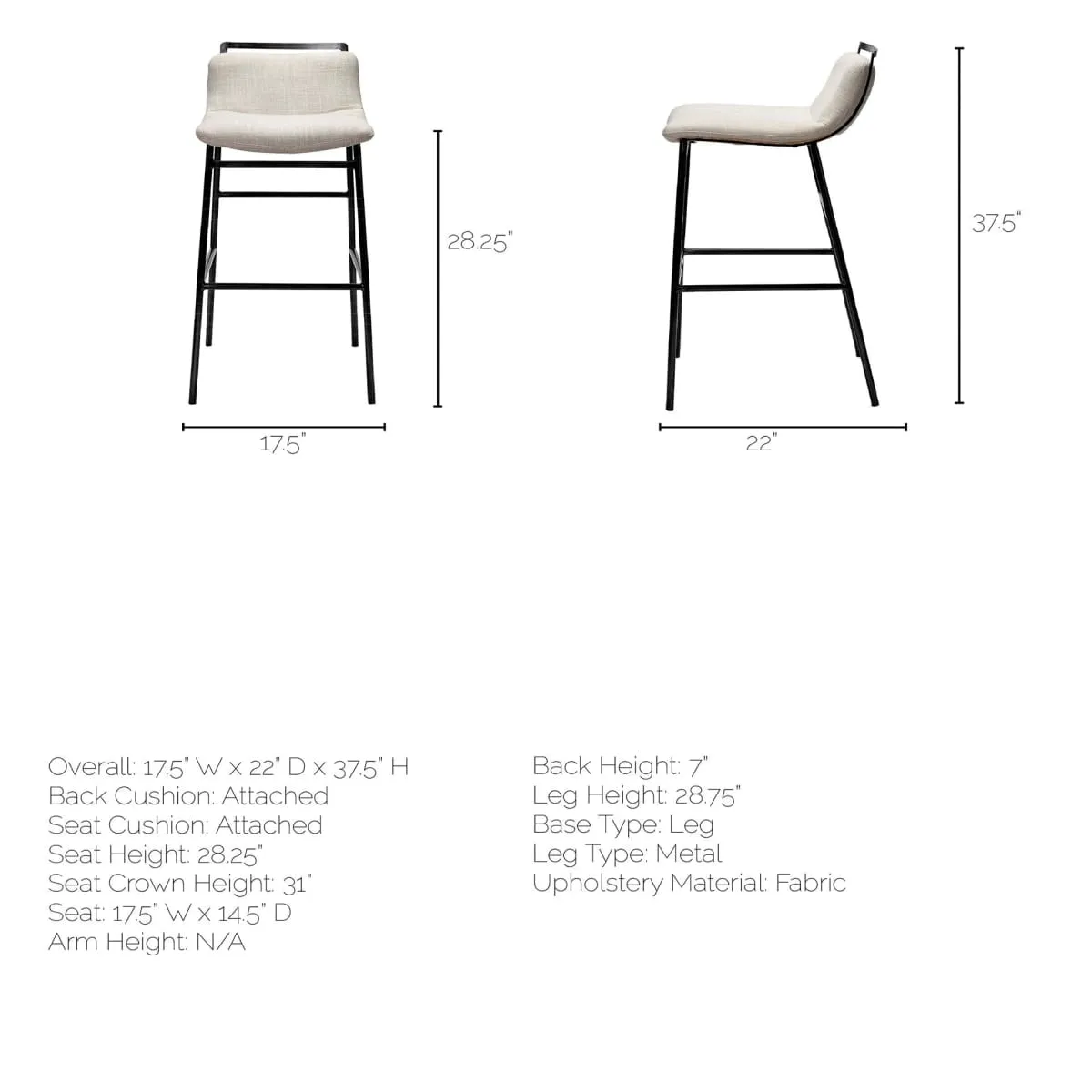 Kavalan Bar Counter Stool Beige Fabric | Gray Metal | Bar