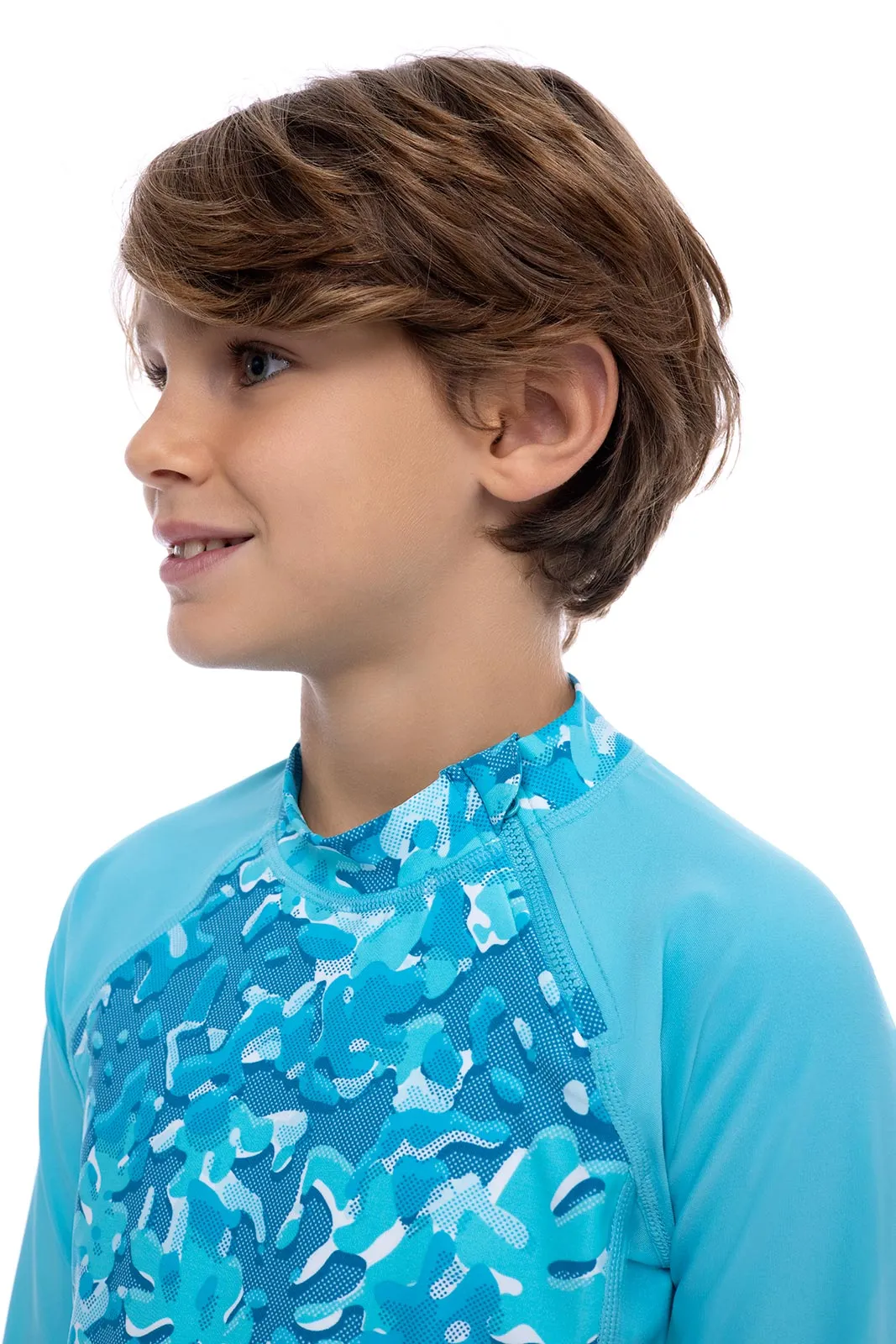 Kid's Wavechaser Zippy Rash Guard | Aruba Blue Sea Camo