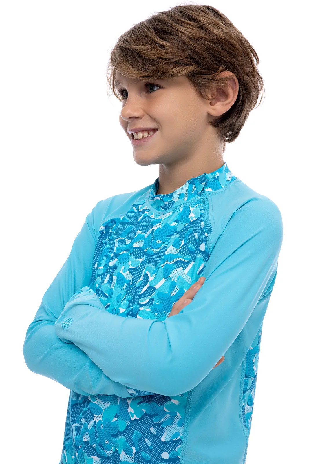 Kid's Wavechaser Zippy Rash Guard | Aruba Blue Sea Camo