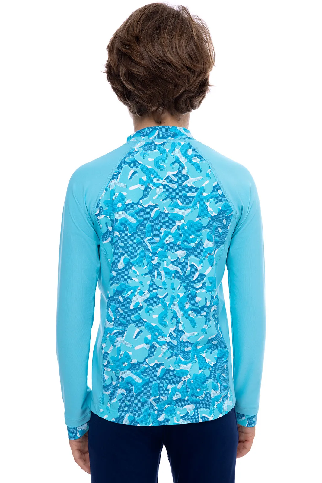 Kid's Wavechaser Zippy Rash Guard | Aruba Blue Sea Camo