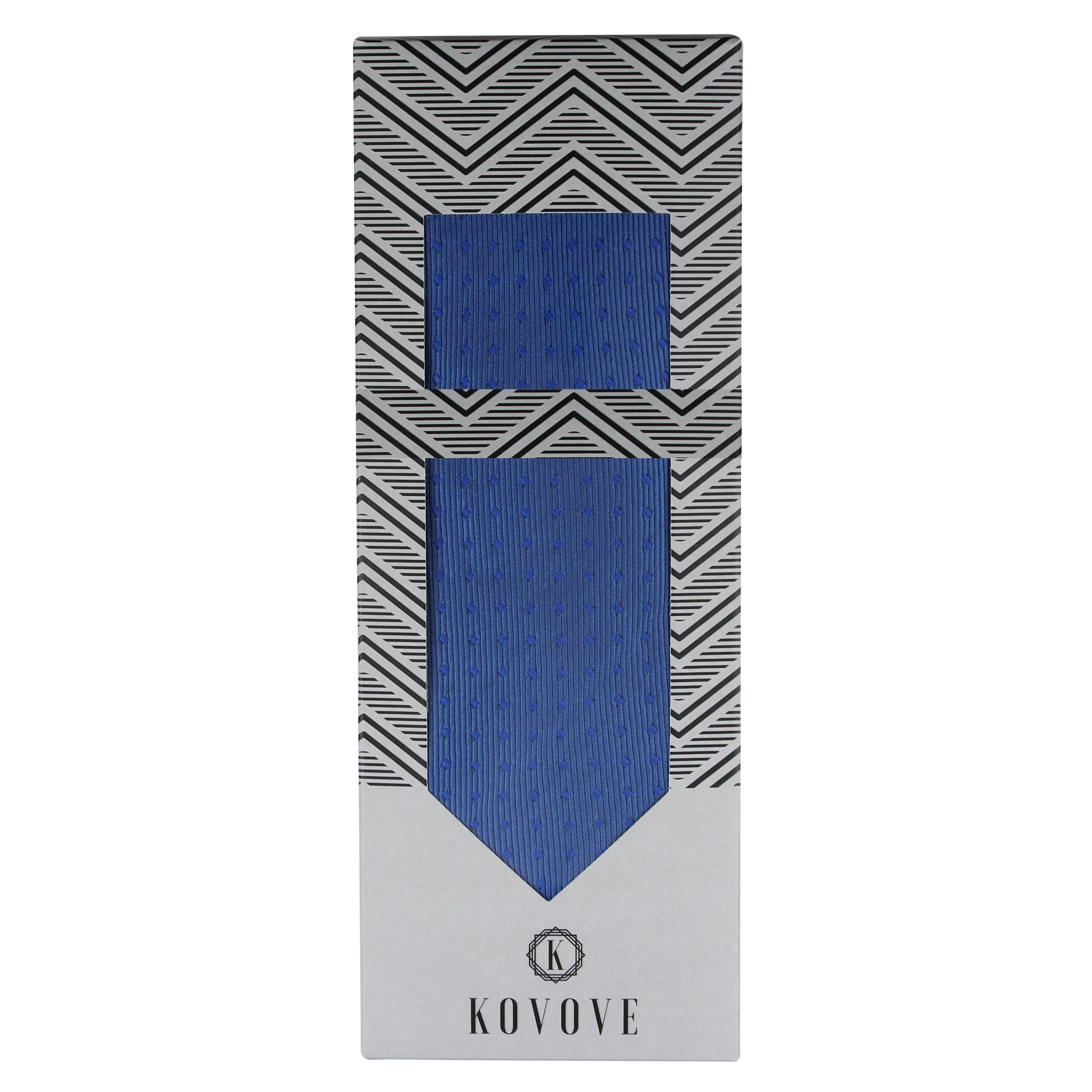 Kovove The Intellect Dash Abstract  Blue Necktie and Pocket Square Gift Box