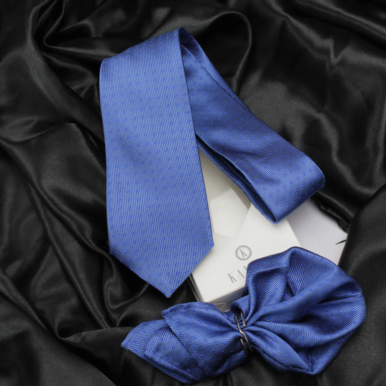 Kovove The Intellect Dash Abstract  Blue Necktie and Pocket Square Gift Box