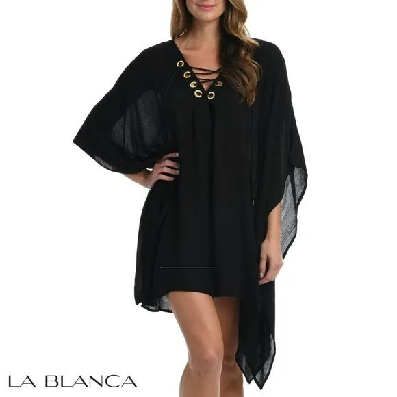 La Blanca Women's Capri Lace Front Beach Caftan Dress Swimwear Cover Up