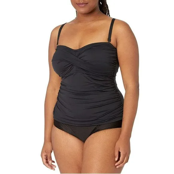 La Blanca Women's Plus Island Goddess Tummy Control Twist Bandini Swim Tankini Top