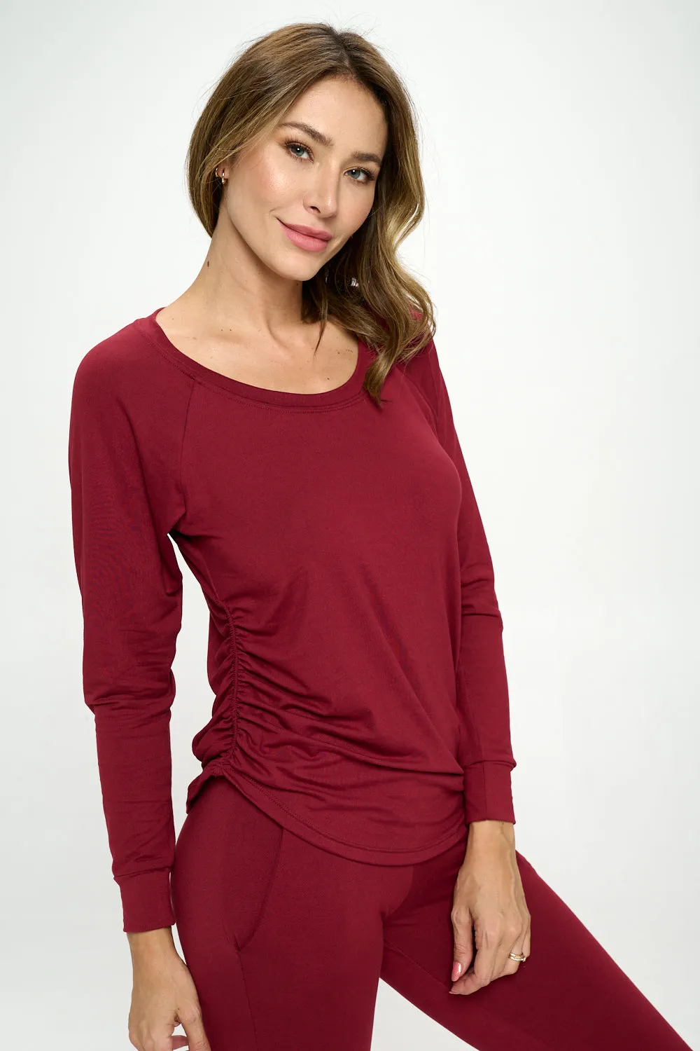 Lois - Burgundy Ultra Lightweight Long Sleeve w Cinch Sides