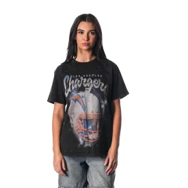 LOS ANGELES CHARGERS CRYSTAL STUDDED GRAPHIC TEE - BLACK