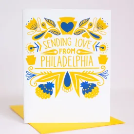 Love from Philadelphia greeting card, folk art Philadelphia greeting card, made in Pennsylvania