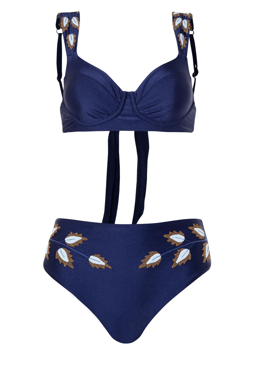 Maaji French Navy Epica High Rise/High Leg Bikini Bottom