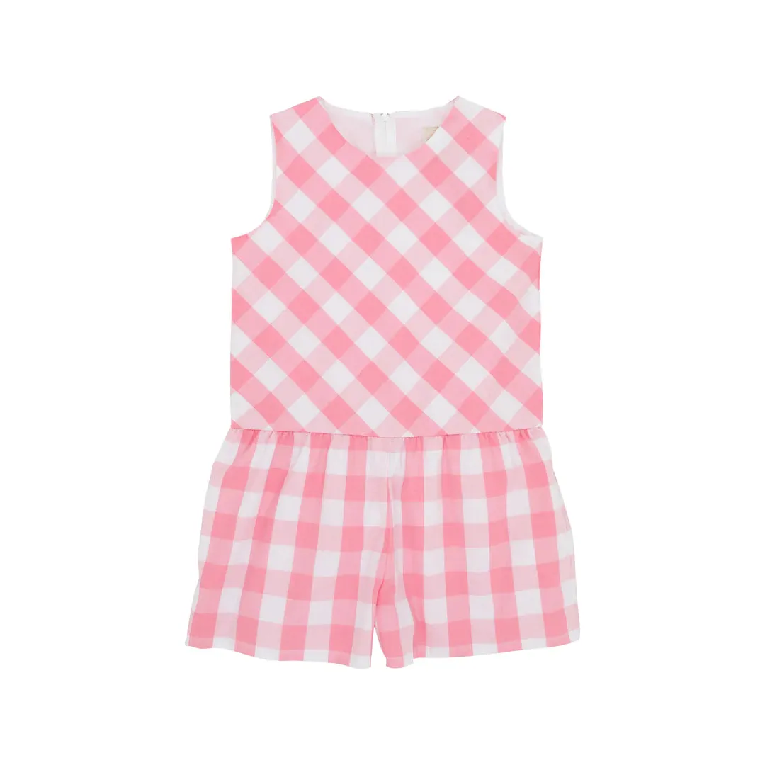 Mae Ryan Romper-Woven Yarn, Hamptons Hot Pink Chattanooga Check/Worth Avenue White