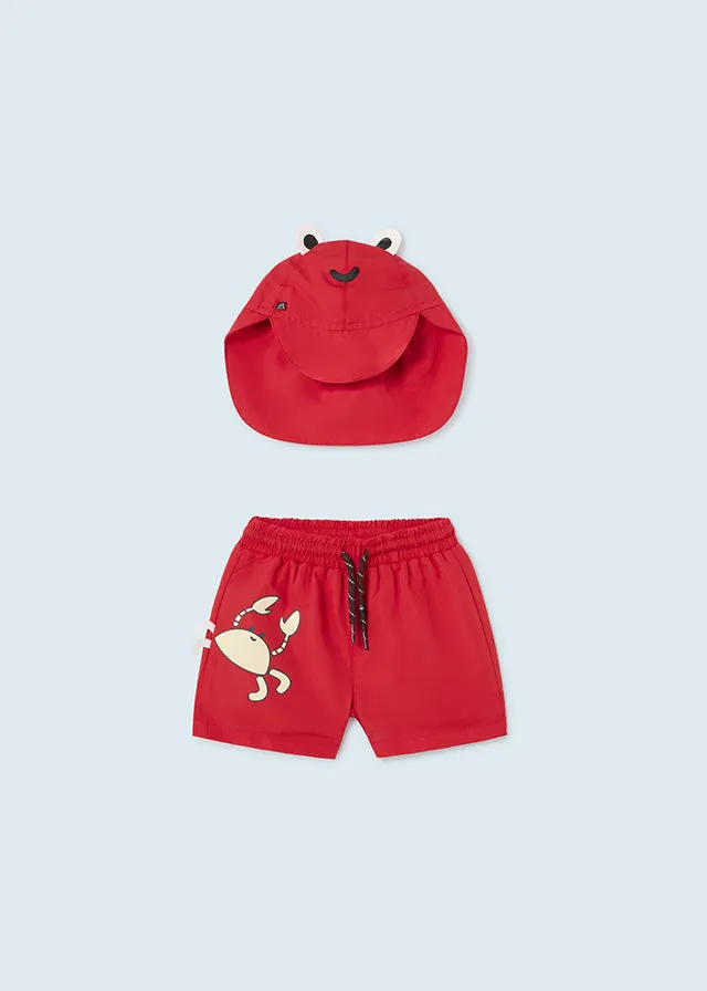 Mayoral 1642 033 - Red Swim Short & Hat Set