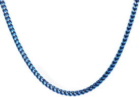 Mens 4mm Blue Stainless Steel Franco Link Chain Necklace