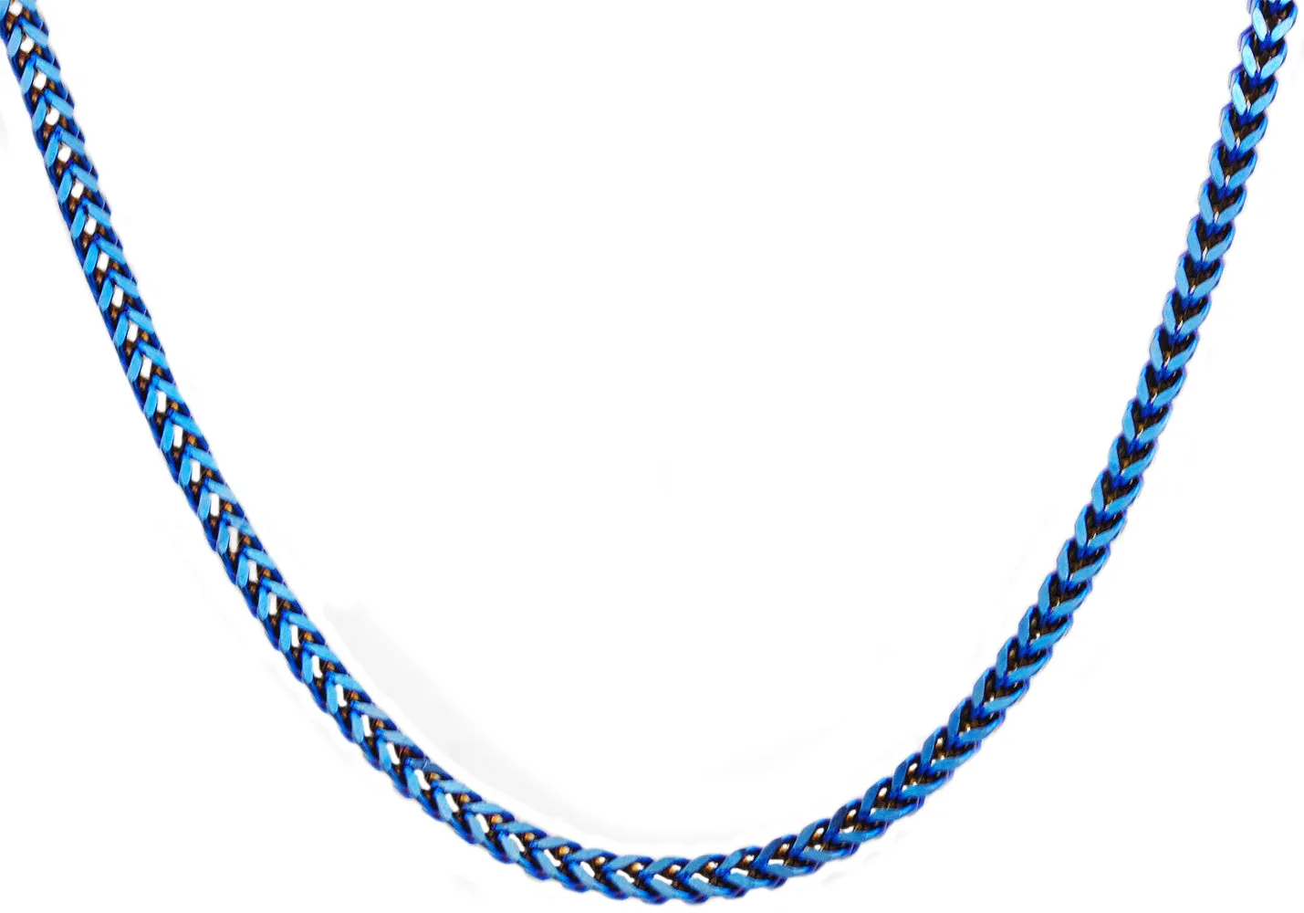 Mens 4mm Blue Stainless Steel Franco Link Chain Necklace