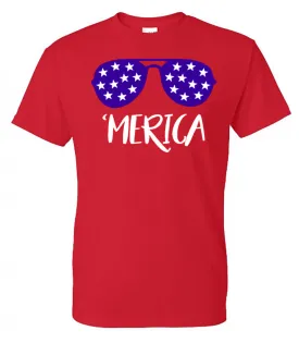 'Merica Sunglasses - Red Short Sleeve Tee