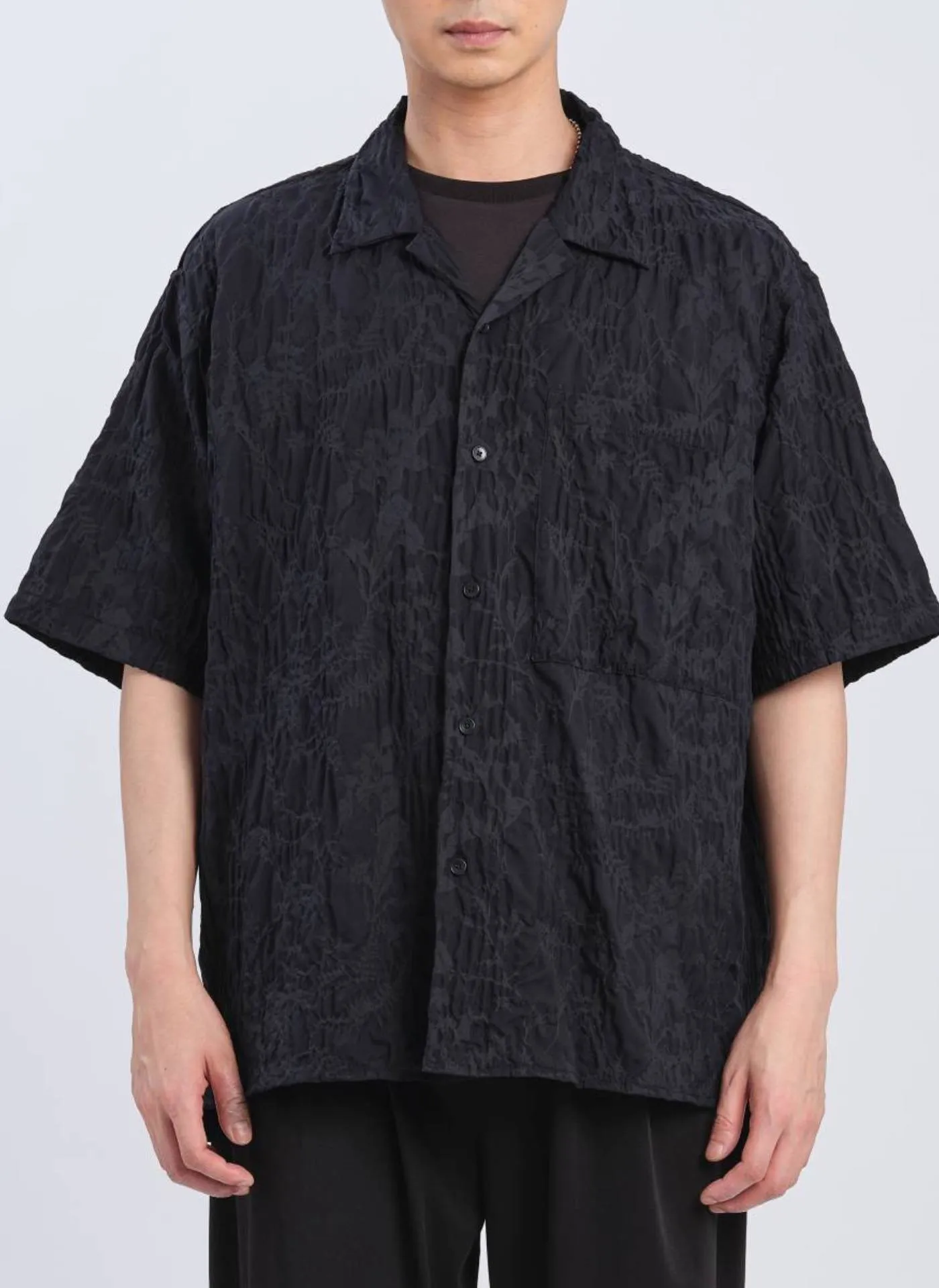 Nylon Embossed Open Collar Shirt