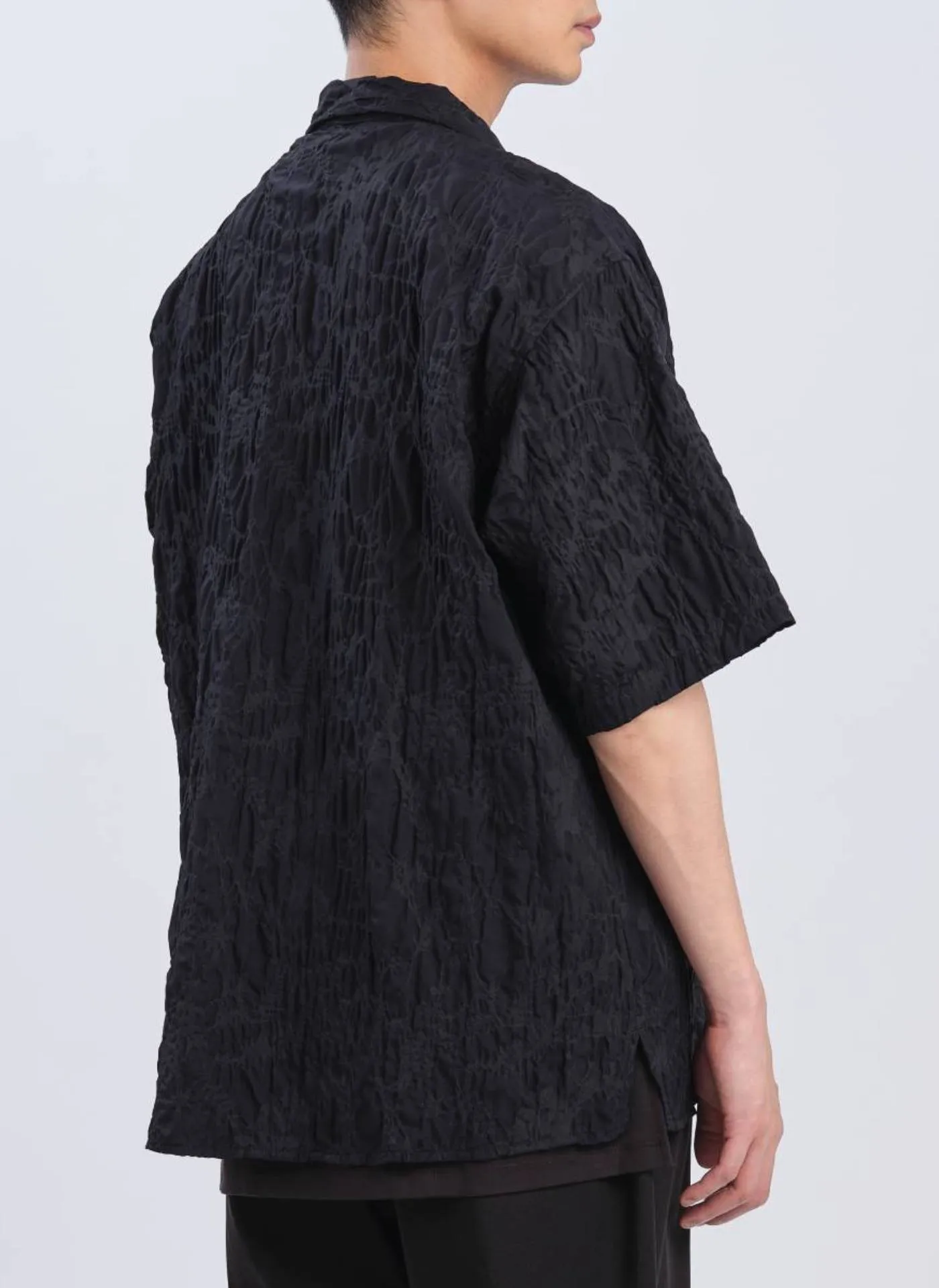 Nylon Embossed Open Collar Shirt