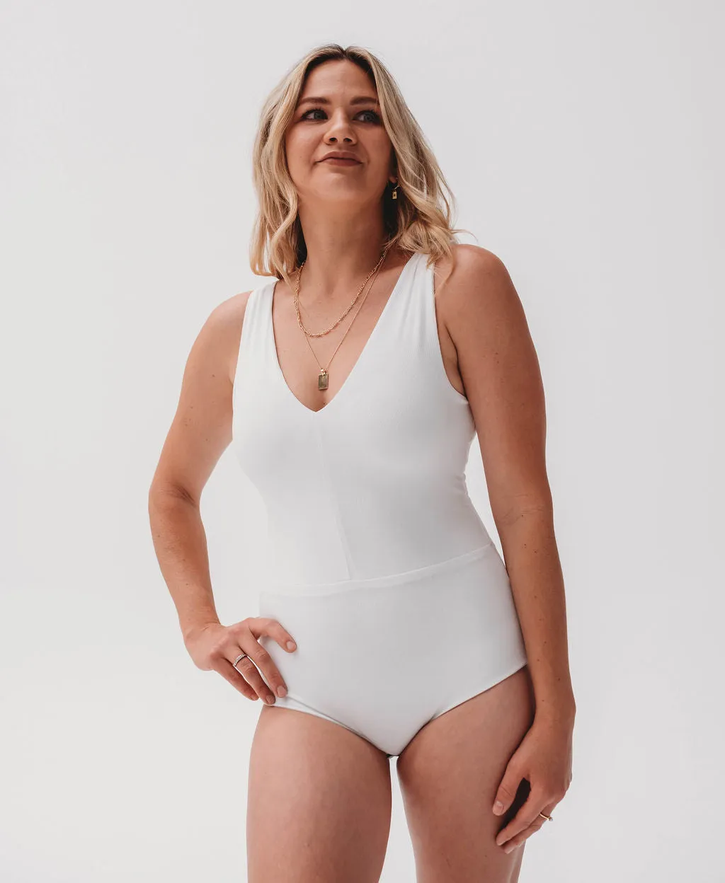 Plunge Front Bodysuit - White